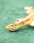 18K Gold Lizard Brooch - Enamel & Rose Cut Diamonds - Ruby-like Eyes