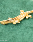 18K Gold Lizard Brooch - Enamel & Rose Cut Diamonds - Ruby-like Eyes