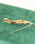 18K Gold Lizard Brooch - Enamel & Rose Cut Diamonds - Ruby-like Eyes