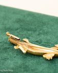 18K Gold Lizard Brooch - Enamel & Rose Cut Diamonds - Ruby-like Eyes