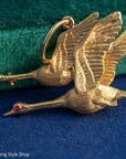 Vintage 14K Gold Flying Geese Brooch Pendant | Convertible Brooch Necklace