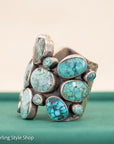 Sterling Silver Turquoise Cuff by Federico Jimenez Kingman, Lone Mountain, Blue Gem and Spiderweb | 5"+1" gap