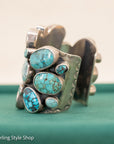 Sterling Silver Turquoise Cuff by Federico Jimenez Kingman, Lone Mountain, Blue Gem and Spiderweb | 5"+1" gap