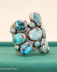 Sterling Silver Turquoise Cuff by Federico Jimenez Kingman, Lone Mountain, Blue Gem and Spiderweb | 5"+1" gap
