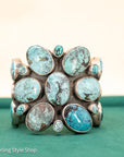 Sterling Silver Turquoise Cuff by Federico Jimenez Kingman, Lone Mountain, Blue Gem and Spiderweb | 5"+1" gap
