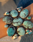 Sterling Silver Turquoise Cuff by Federico Jimenez Kingman, Lone Mountain, Blue Gem and Spiderweb | 5"+1" gap