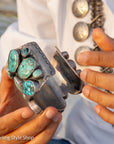 Sterling Silver Turquoise Cuff by Federico Jimenez Kingman, Lone Mountain, Blue Gem and Spiderweb | 5"+1" gap