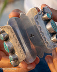 Sterling Silver Turquoise Cuff by Federico Jimenez Kingman, Lone Mountain, Blue Gem and Spiderweb | 5"+1" gap