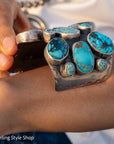 Sterling Silver Turquoise Cuff by Federico Jimenez Kingman, Lone Mountain, Blue Gem and Spiderweb | 5"+1" gap