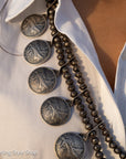 Vintage Navajo Sterling Silver Bead Necklace with Naja Pendant and 10 Coin Charms
