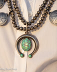 Vintage Navajo Sterling Silver Bead Necklace with Naja Pendant and 10 Coin Charms