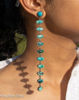 Federico Jimenez Long Turquoise Drop Earrings, Spiderweb No 8 Kingman Turquoise Sterling Silver Shoulder Dusters