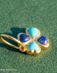 14K Gold Heart Charm – Lapis Lazuli & Turquoise Clover Pendant