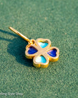 14K Gold Heart Charm – Lapis Lazuli & Turquoise Clover Pendant