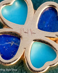 14K Gold Heart Charm – Lapis Lazuli & Turquoise Clover Pendant