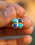 14K Gold Heart Charm – Lapis Lazuli & Turquoise Clover Pendant