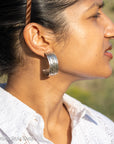 Sterling Silver Shiny Half Hoop Earrings – Chimney Butte Studio by Juan Guerrero – Navajo Screw Back Hoops