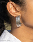 Sterling Silver Shiny Half Hoop Earrings – Chimney Butte Studio by Juan Guerrero – Navajo Screw Back Hoops