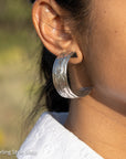 Sterling Silver Shiny Half Hoop Earrings – Chimney Butte Studio by Juan Guerrero – Navajo Screw Back Hoops