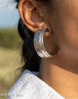 Sterling Silver Shiny Half Hoop Earrings – Chimney Butte Studio by Juan Guerrero – Navajo Screw Back Hoops