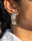 Sterling Silver Oxidized Half Hoop Earrings – Chimney Butte Studio by Juan Guerrero – Navajo Screw Back Hoops
