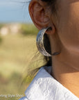 Sterling Silver Oxidized Half Hoop Earrings – Chimney Butte Studio by Juan Guerrero – Navajo Screw Back Hoops