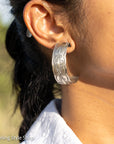Sterling Silver Oxidized Half Hoop Earrings – Chimney Butte Studio by Juan Guerrero – Navajo Screw Back Hoops