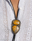 Chimney Butte Sterling Silver BumblebeeJasper Bolo Tie – Beaded & Bezel Work – Southwestern Jewelry - Unisex