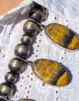 Chimney Butte Bumblebee Jasper Squash Blossom Necklace – Sand Cast Naja & Navajo Pearls – 28.5” - Authentic Navajo Jewelry - Southwestern