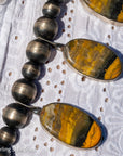Chimney Butte Bumblebee Jasper Squash Blossom Necklace – Sand Cast Naja & Navajo Pearls – 28.5” - Authentic Navajo Jewelry - Southwestern