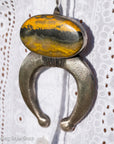 Chimney Butte Bumblebee Jasper Squash Blossom Necklace – Sand Cast Naja & Navajo Pearls – 28.5” - Authentic Navajo Jewelry - Southwestern