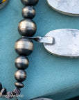 Chimney Butte Bumblebee Jasper Squash Blossom Necklace – Sand Cast Naja & Navajo Pearls – 28.5” - Authentic Navajo Jewelry - Southwestern