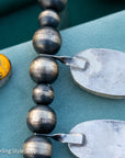 Chimney Butte Bumblebee Jasper Squash Blossom Necklace – Sand Cast Naja & Navajo Pearls – 28.5” - Authentic Navajo Jewelry - Southwestern
