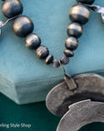 Chimney Butte Bumblebee Jasper Squash Blossom Necklace – Sand Cast Naja & Navajo Pearls – 28.5” - Authentic Navajo Jewelry - Southwestern