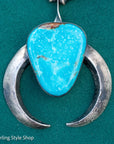 Chimney Butte Navajo Squash Blossom Necklace | Genuine Sonoran Turquoise Statement Jewelry | Vintage Sterling Silver Naja Necklace 24”