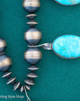 Chimney Butte Navajo Squash Blossom Necklace | Genuine Sonoran Turquoise Statement Jewelry | Vintage Sterling Silver Naja Necklace 24”