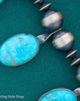 Chimney Butte Navajo Squash Blossom Necklace | Genuine Sonoran Turquoise Statement Jewelry | Vintage Sterling Silver Naja Necklace 24”