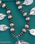 Chimney Butte Navajo Squash Blossom Necklace | Genuine Sonoran Turquoise Statement Jewelry | Vintage Sterling Silver Naja Necklace 24”