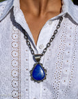 Native American Lapis Lazuli Pendant – Handcrafted Stamped Sterling Silver – 2.75” – Signed – 31g