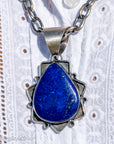 Native American Lapis Lazuli Pendant – Handcrafted Stamped Sterling Silver – 2.75” – Signed – 31g
