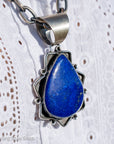 Native American Lapis Lazuli Pendant – Handcrafted Stamped Sterling Silver – 2.75” – Signed – 31g