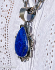Native American Lapis Lazuli Pendant – Handcrafted Stamped Sterling Silver – 2.75” – Signed – 31g