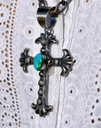 Chimney Butte Sonoran Turquoise Cross Pendant – 3.5” Sterling Silver & Signed Navajo Jewelry – Southwestern Statement Pendant