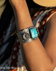 Navajo Chimney Butte Blue Bird Turquoise Sterling Silver Cuff Bracelet – Handcrafted & Signed