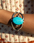 Navajo Chimney Butte Sonoran Turquoise Sand Cast Sterling Silver Cuff – Handcrafted & Signed