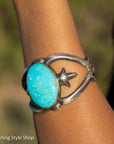 Navajo Chimney Butte Sonoran Turquoise Sand Cast Sterling Silver Cuff – Handcrafted & Signed