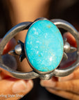 Navajo Chimney Butte Sonoran Turquoise Sand Cast Sterling Silver Cuff – Handcrafted & Signed
