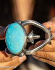 Navajo Chimney Butte Sonoran Turquoise Sand Cast Sterling Silver Cuff – Handcrafted & Signed