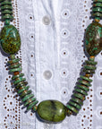Long Kingman, Chinese & Hubei Turquoise Heishi Necklace – Handmade by Zia & Pueblo Artist Jennifer Lynn Correa – 37” Statement Beaded Necklace – 282g