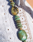 Long Kingman, Chinese & Hubei Turquoise Heishi Necklace – Handmade by Zia & Pueblo Artist Jennifer Lynn Correa – 37” Statement Beaded Necklace – 282g